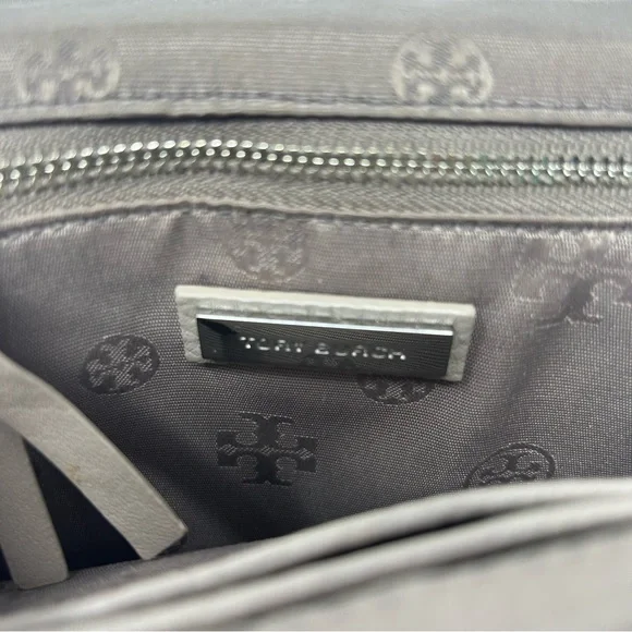 Tory Burch Britten Combo Crossbody Shoulder Bag Taupe Leather Silver Hardware - Picture 9 of 14
